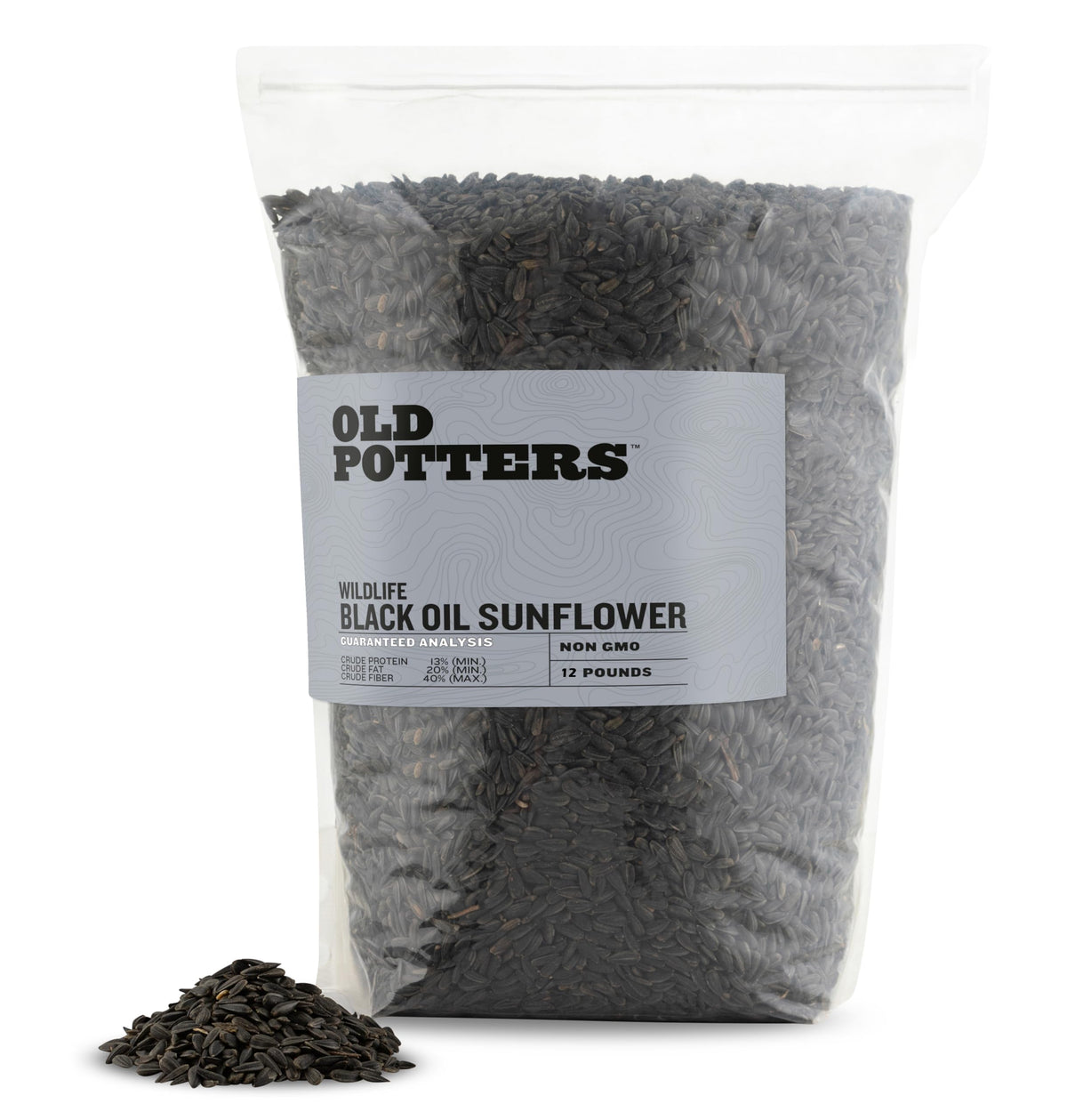 Old Potters Wildlife black oil sunflower seeds in a bulk bag for easy feeding