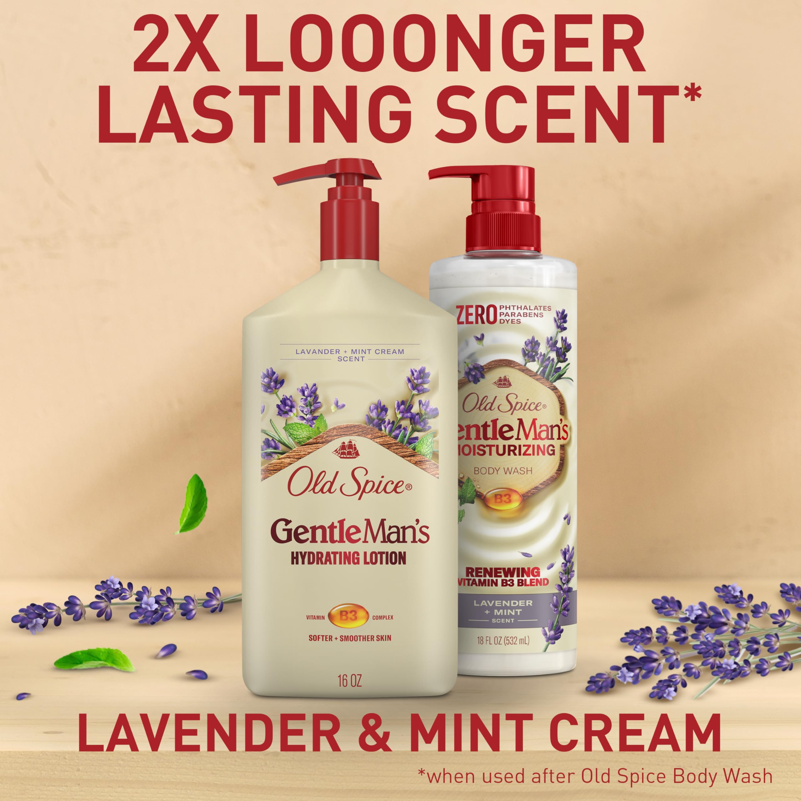 Old Spice Lavender Mint Cream scent imagery highlighting refreshed feel