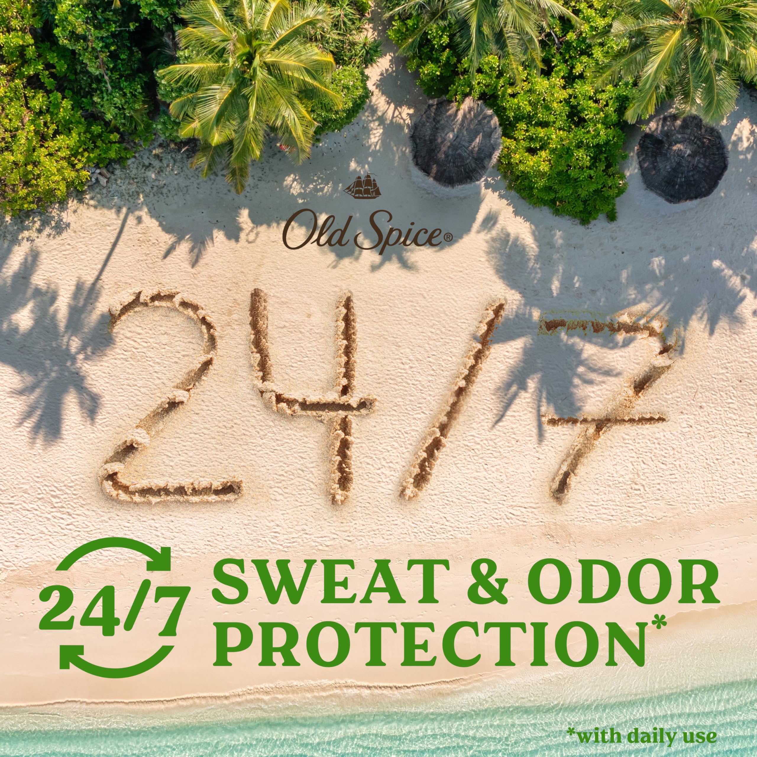 Old Spice Fiji 24/7 protection icon highlighting long-lasting defense.