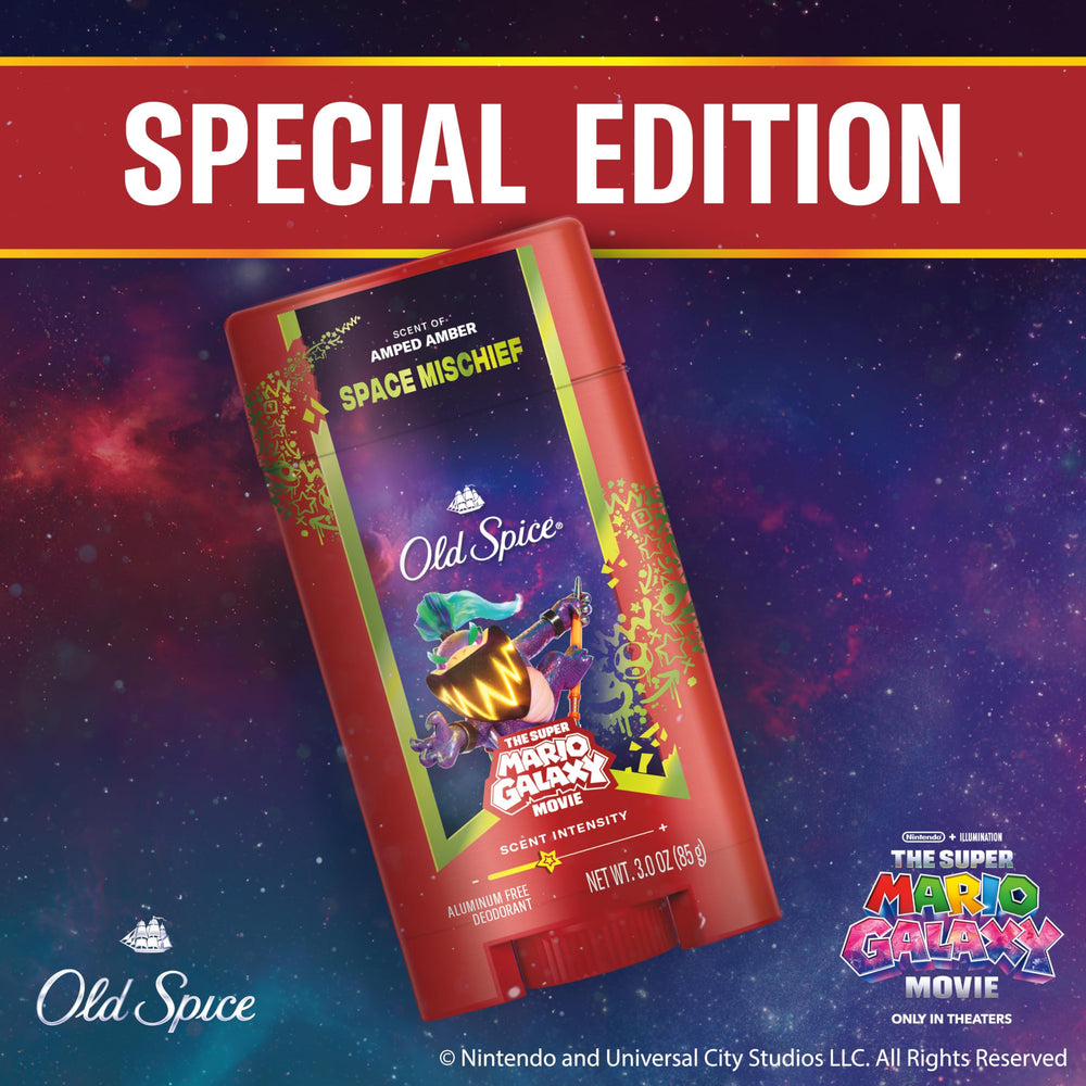 Old Spice aluminum-free formula badge highlighting odor protection