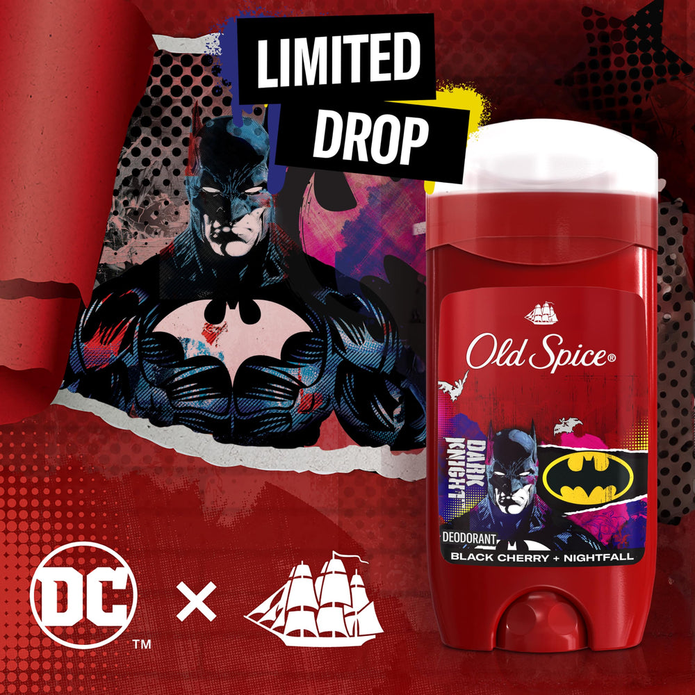 Old Spice Batman DC Comics co-branding emphasizes limited edition appeal.