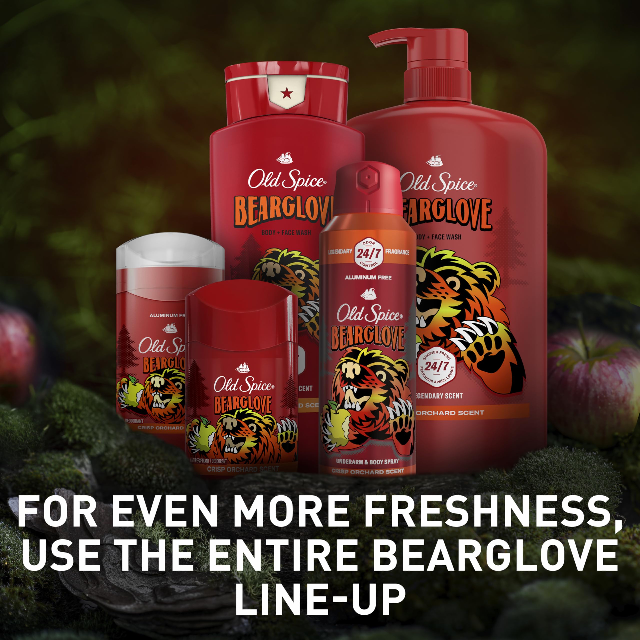 Old Spice Bearglove 24-7 freshness badge conveys all-day scent