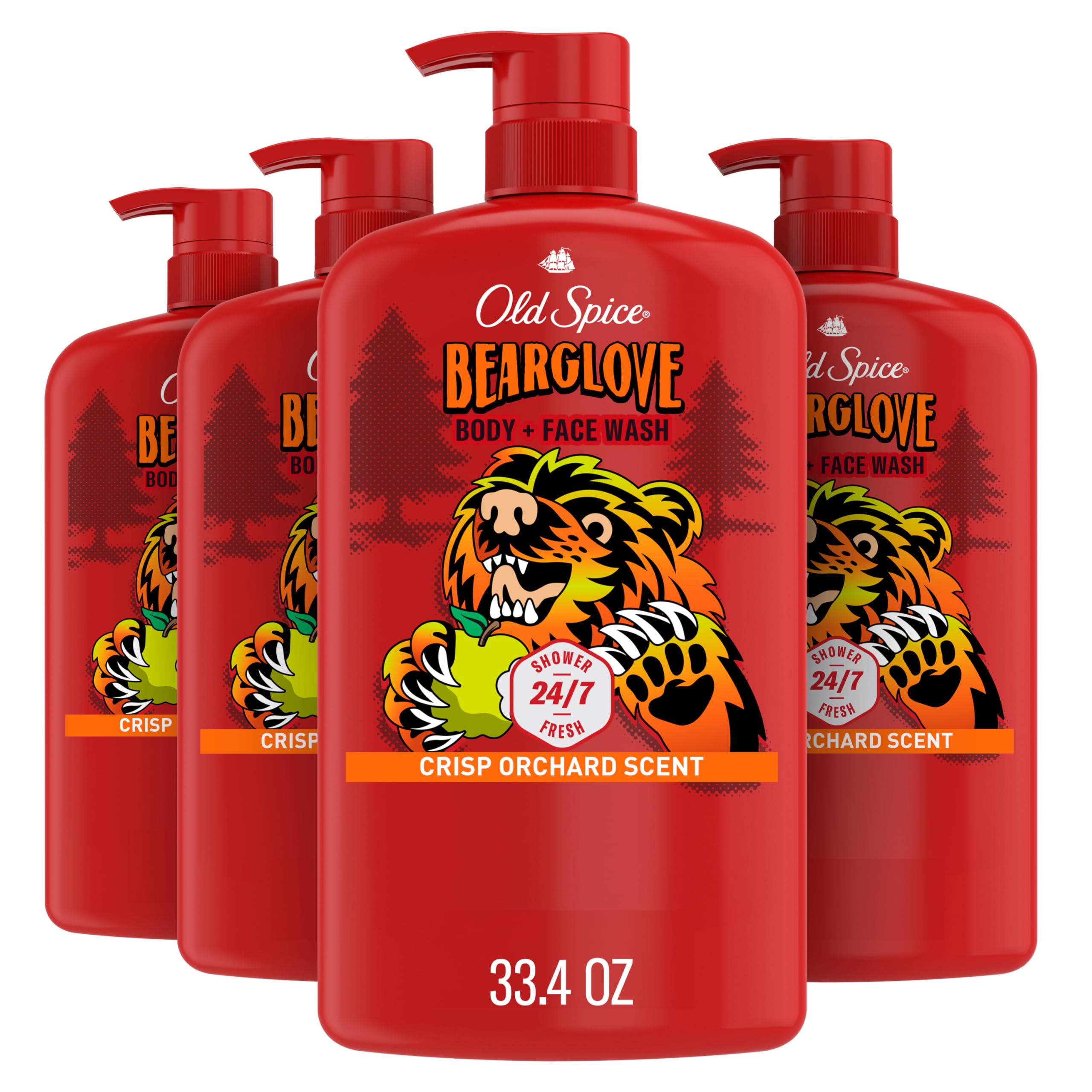Old Spice Bearglove bottle pour illustrating 24/7 freshness for daily showers