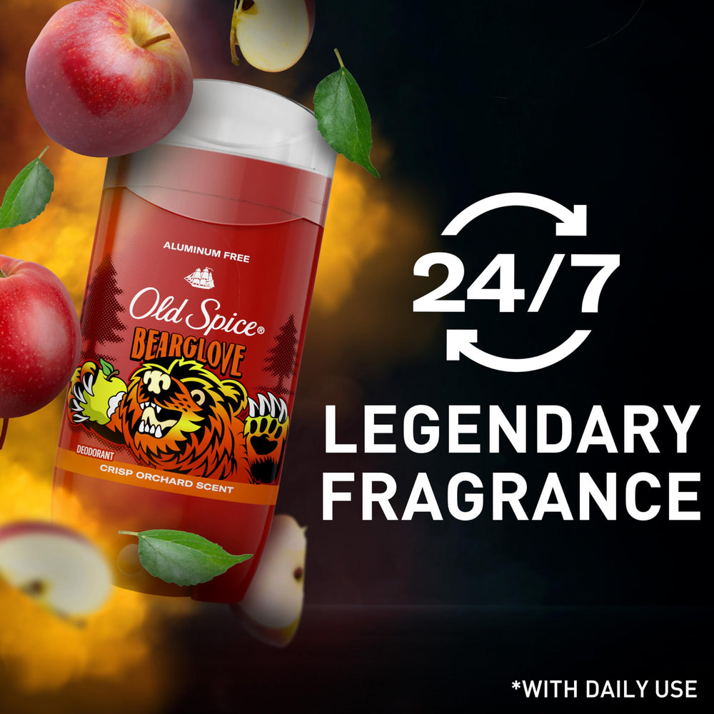 Old Spice Bearglove deodorant on skin delivering 24/7 protection