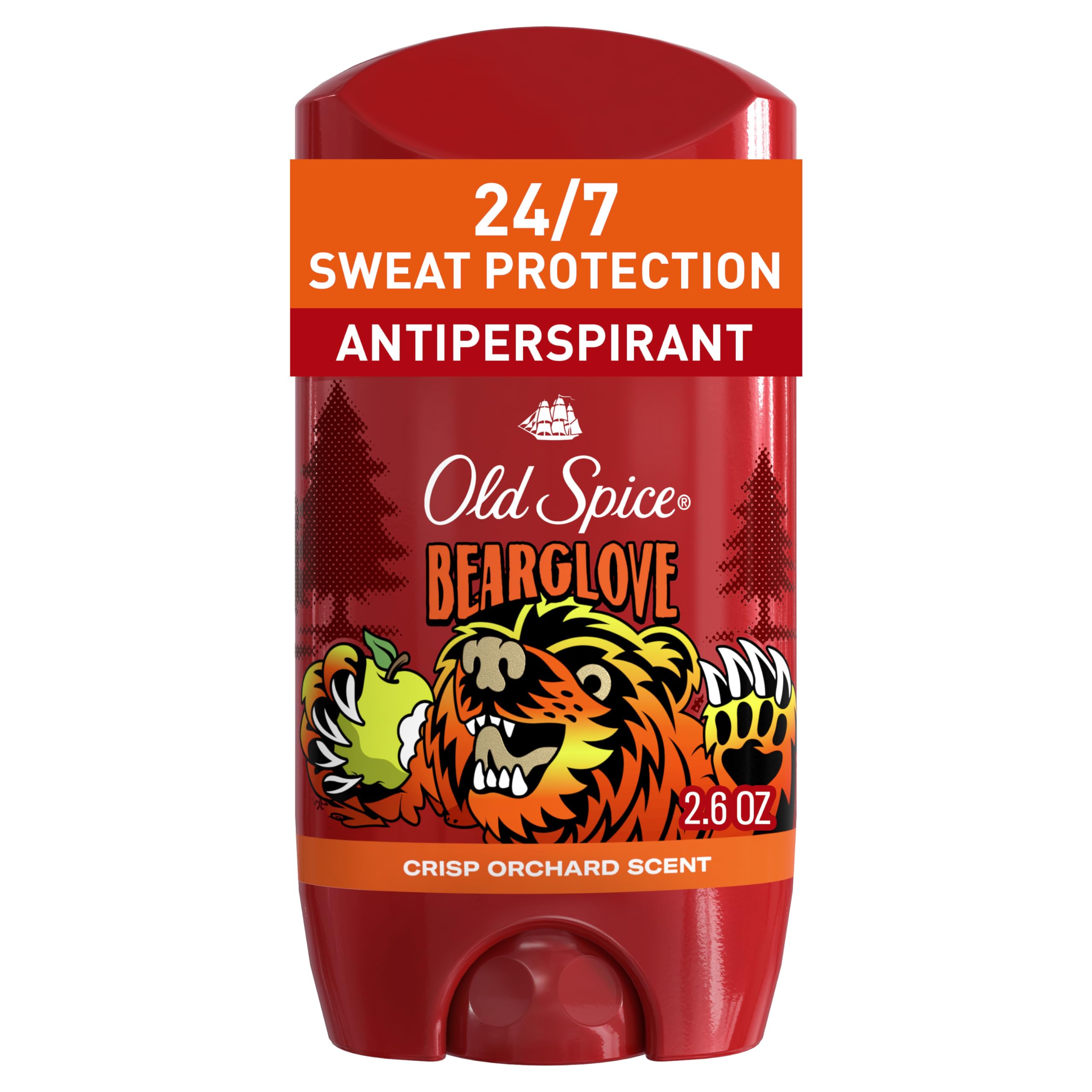 Old Spice Bearglove deodorant stick provides invisible application with long-lasting odor protection.