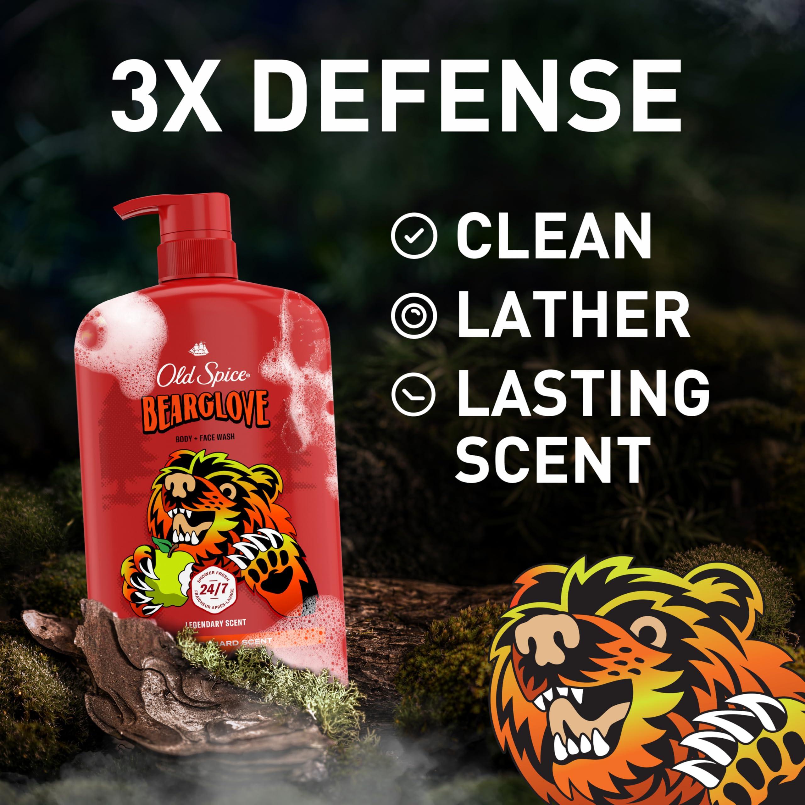 Old Spice Bearglove rich-lather closeup showcases cleansing power for clean, soft skin