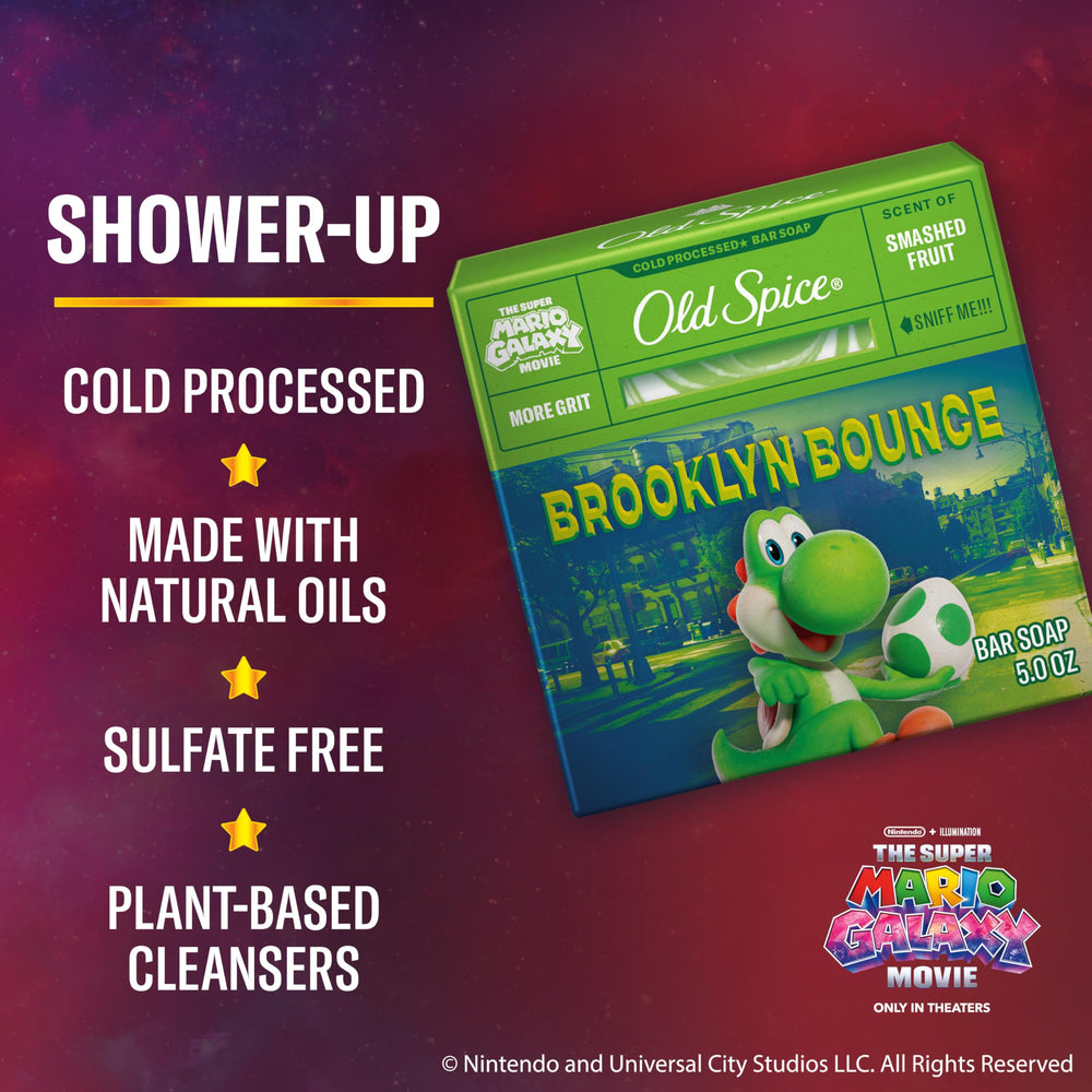 Close-up of Old Spice Brooklyn Bounce bar soap showing texture and oils.