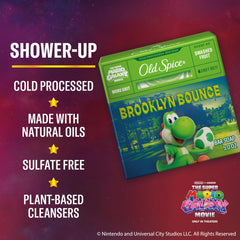 Close-up of Old Spice Brooklyn Bounce bar soap showing texture and oils.