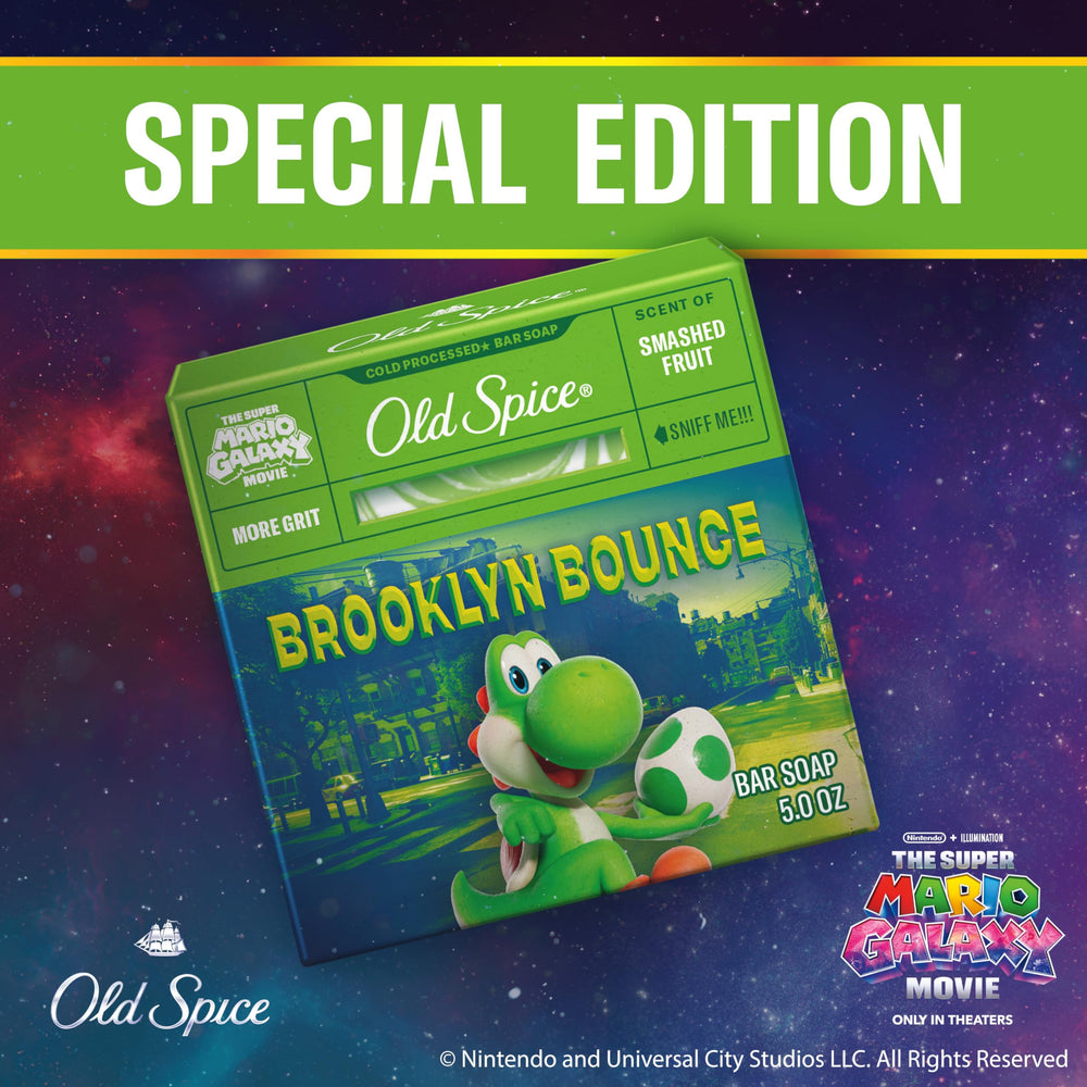 Fragrance focus on smashed fruit aroma in Old Spice Brooklyn Bounce bar soap.