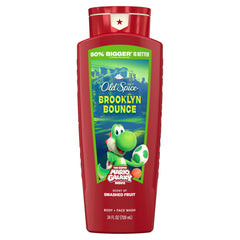 Old Spice Brooklyn Bounce bottle delivers a refreshing 2-in-1 cleanse for body and face.