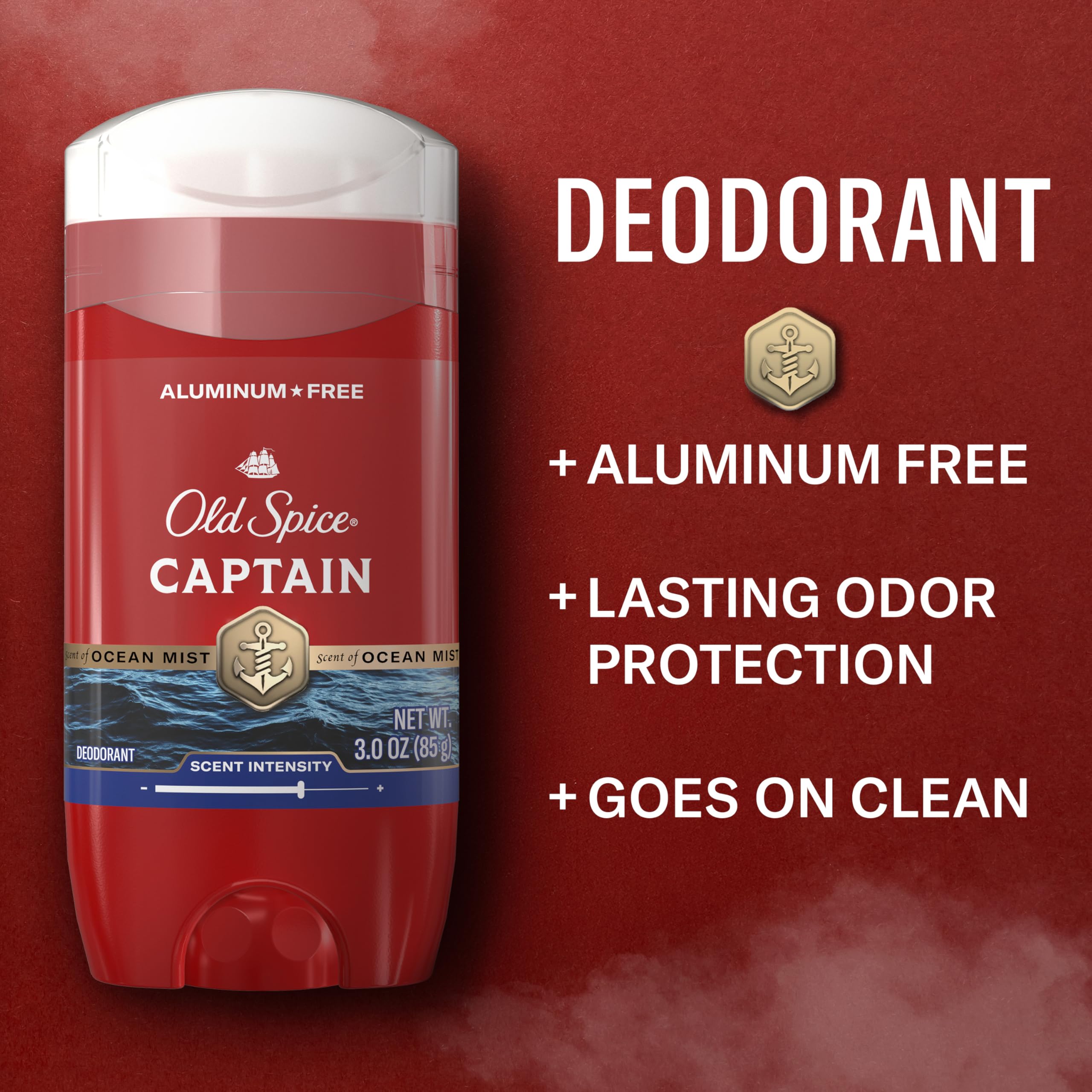Close-up of Old Spice Captain Bergamot deodorant front view highlighting bold fragrance.