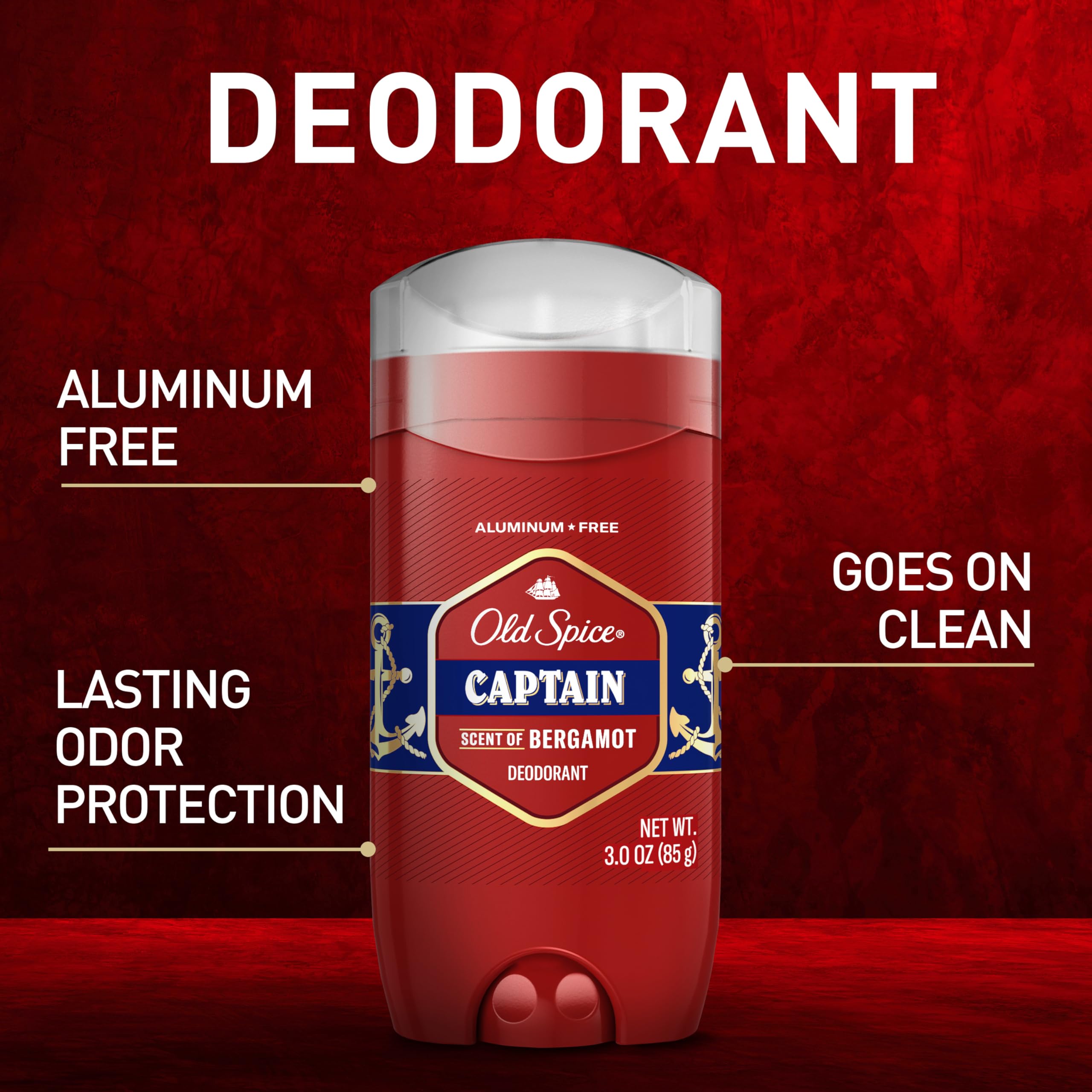 Close-up of Old Spice Captain Bergamot deodorant stick for daily use