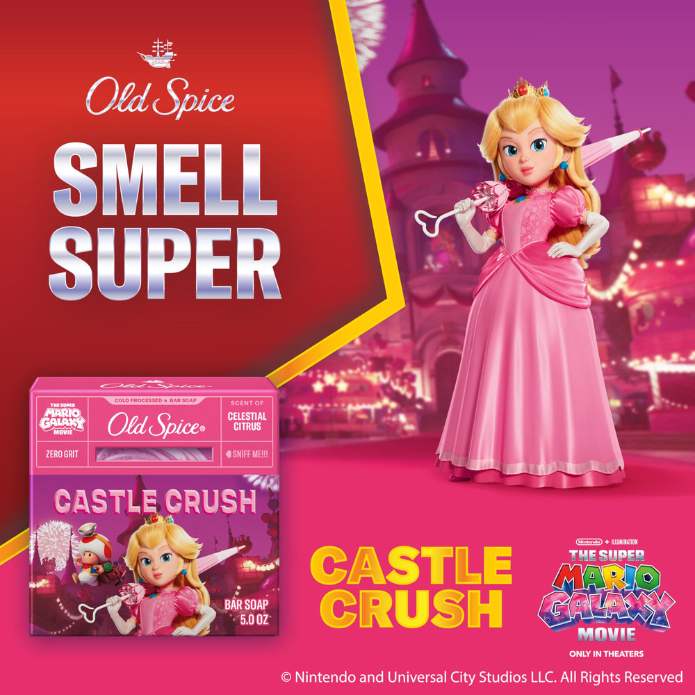 Old Spice Castle Crush bar soap with natural oils offers gentle cleansing.