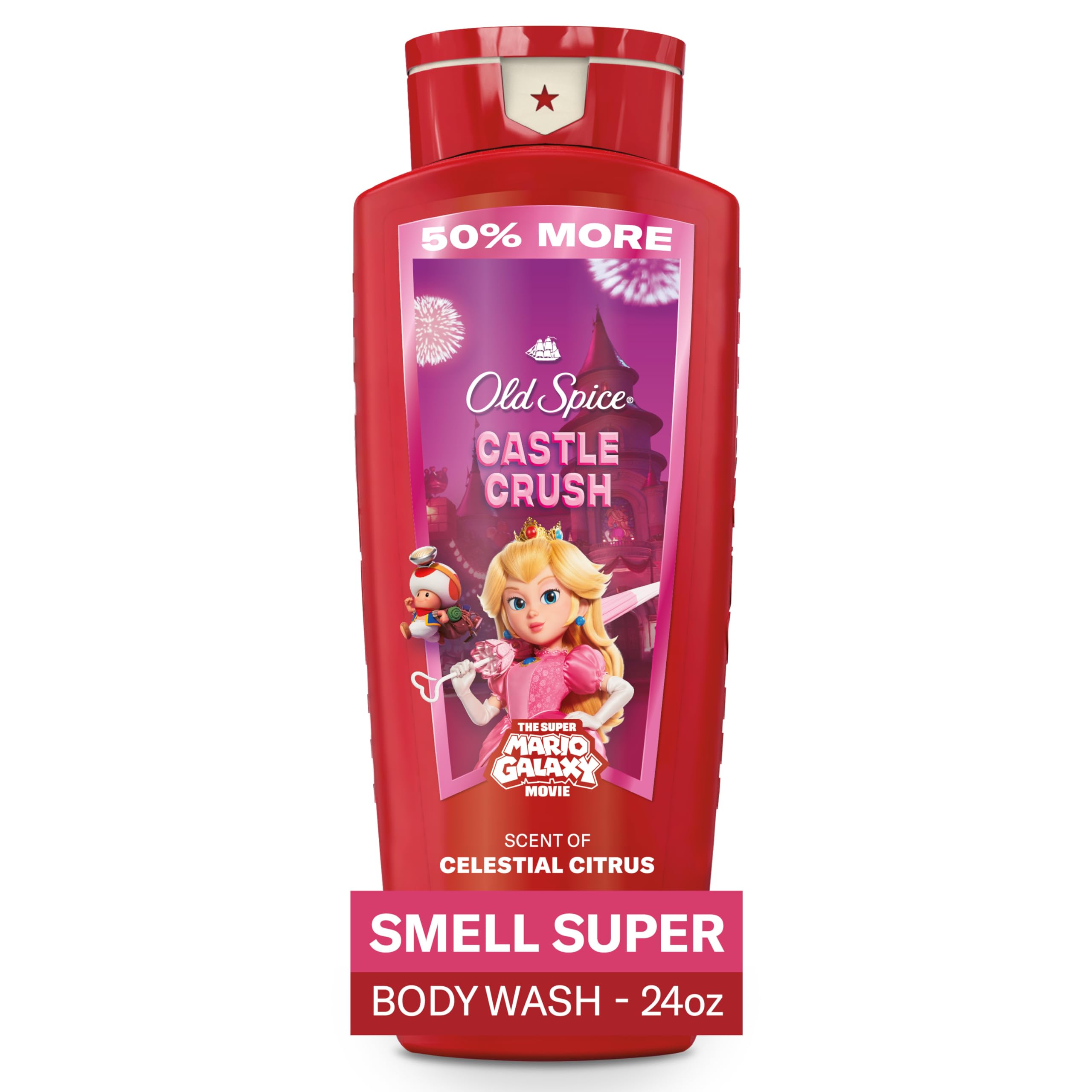 Old Spice Castle Crush body wash bottle highlights Celestial Citrus for all-day freshness.
