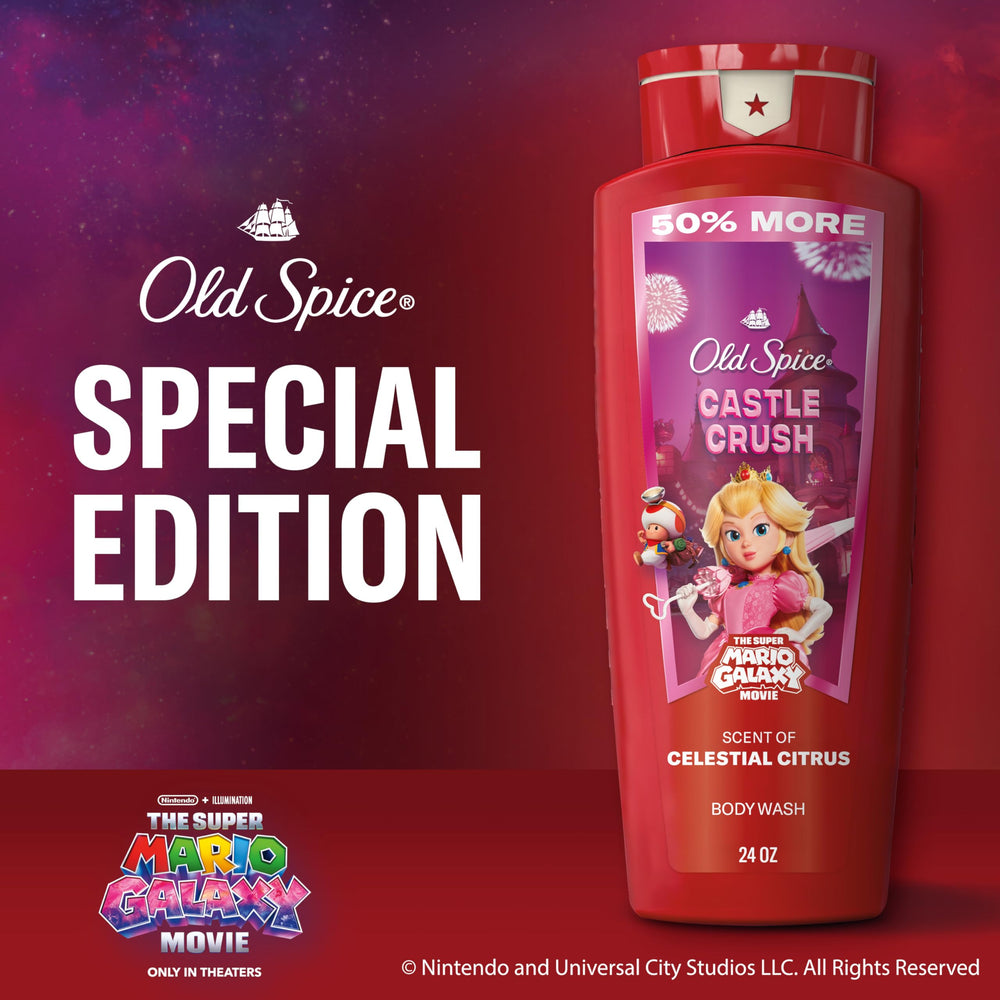 Old Spice Castle Crush Special Edition packaging features Mario Galaxy branding.