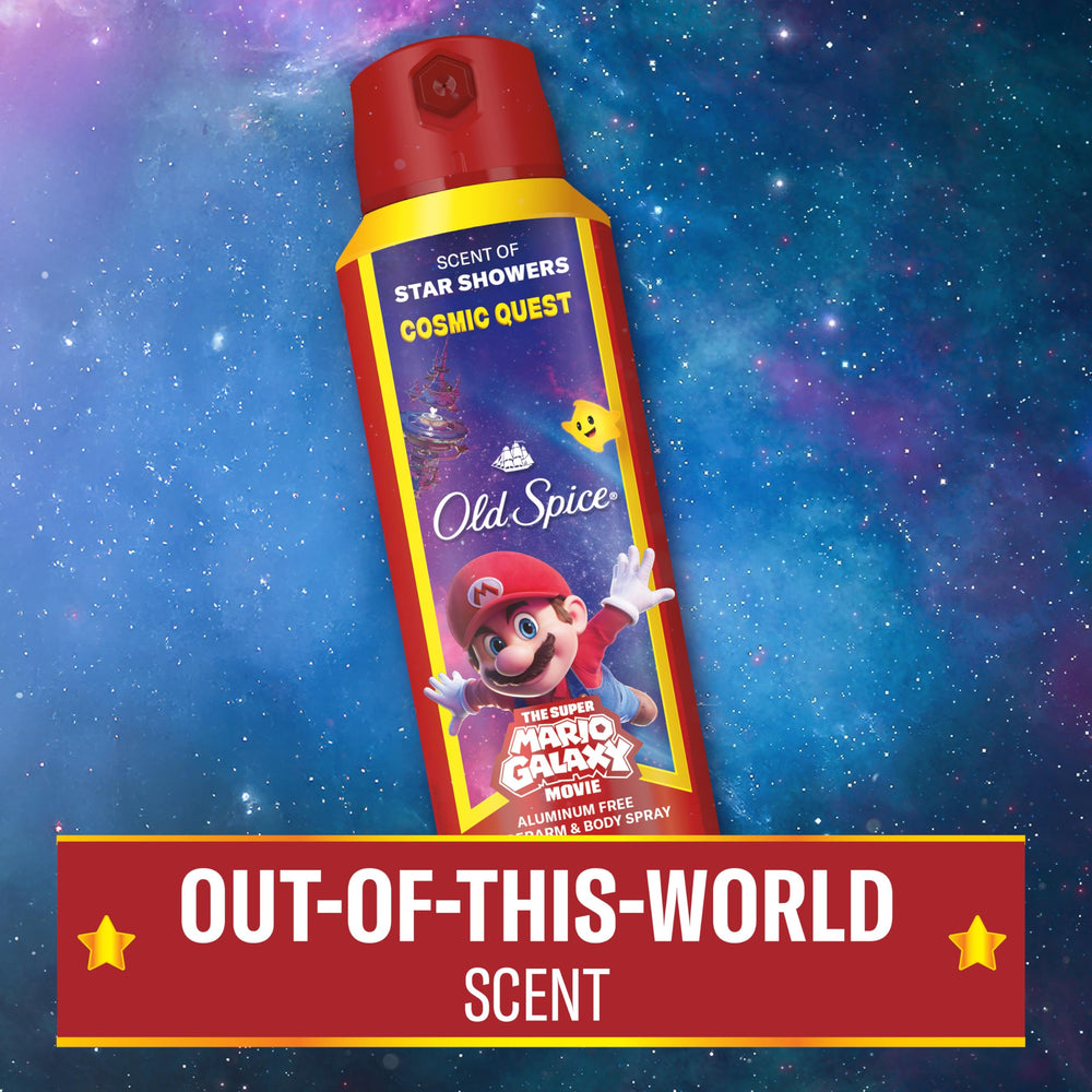 Old Spice Cosmic Quest underarm spray being applied for daily use.