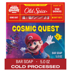 Old Spice Cosmic Quest bar soap close-up with Juicy Pear and Cedarwood aroma.