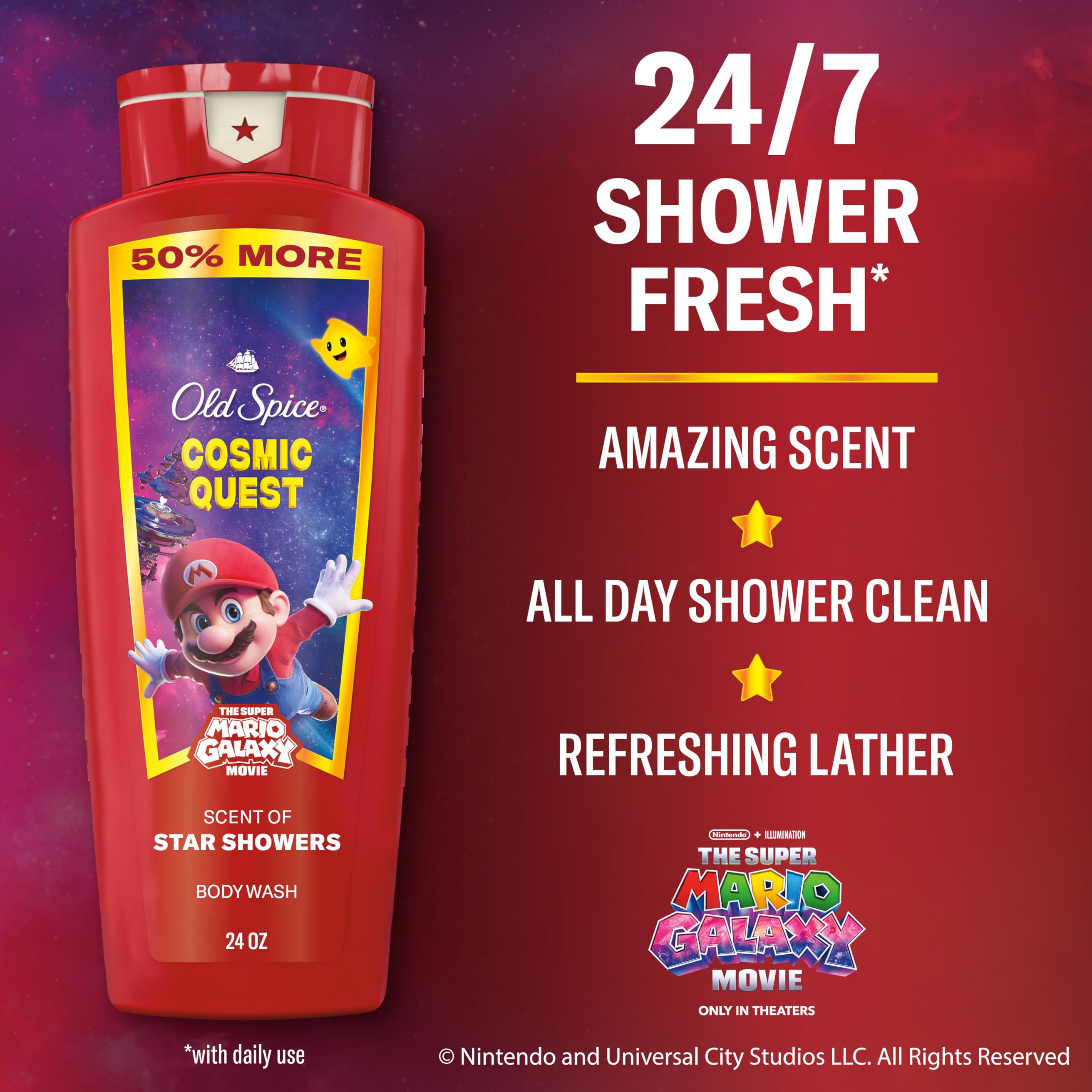 Old Spice Cosmic Quest bottle with rich lather for a refreshing shower.