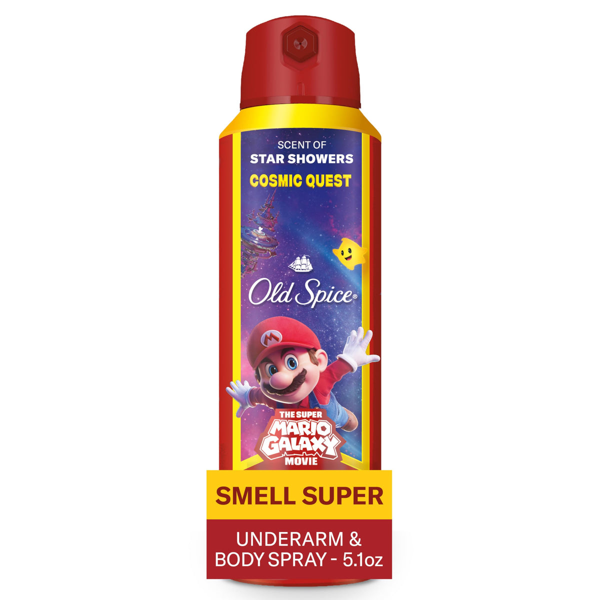 Old Spice Cosmic Quest deodorant spray bottle front for daily freshness.