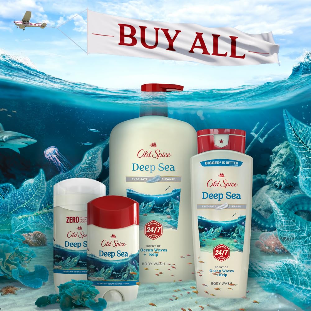 Old Spice Deep Sea daily-use imagery communicates all-day confidence.