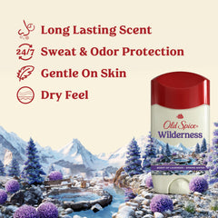 Old Spice Dry Feel bottle side highlights skin-friendly formula.