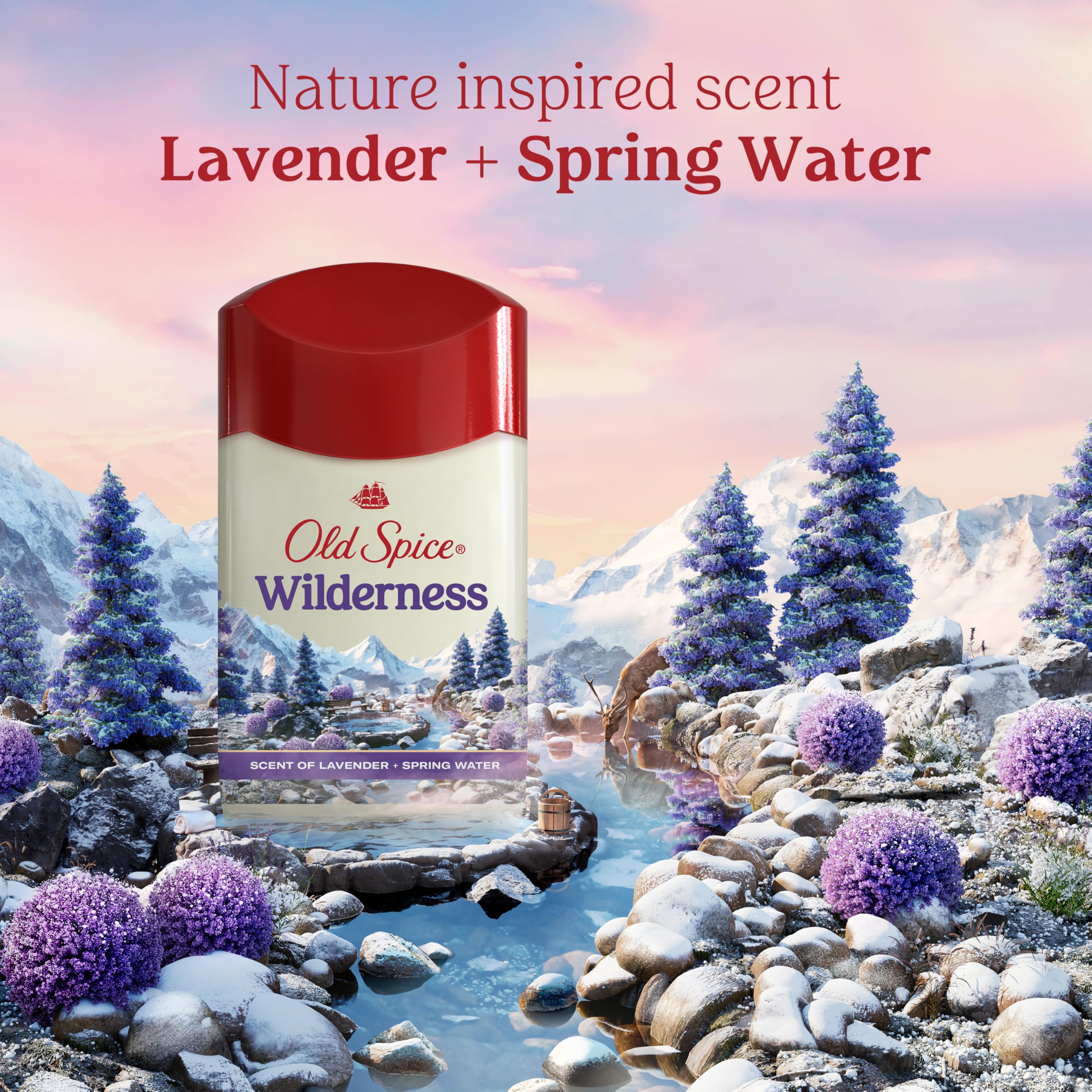 Old Spice Dry Feel on wood background communicates rugged, long-lasting protection.