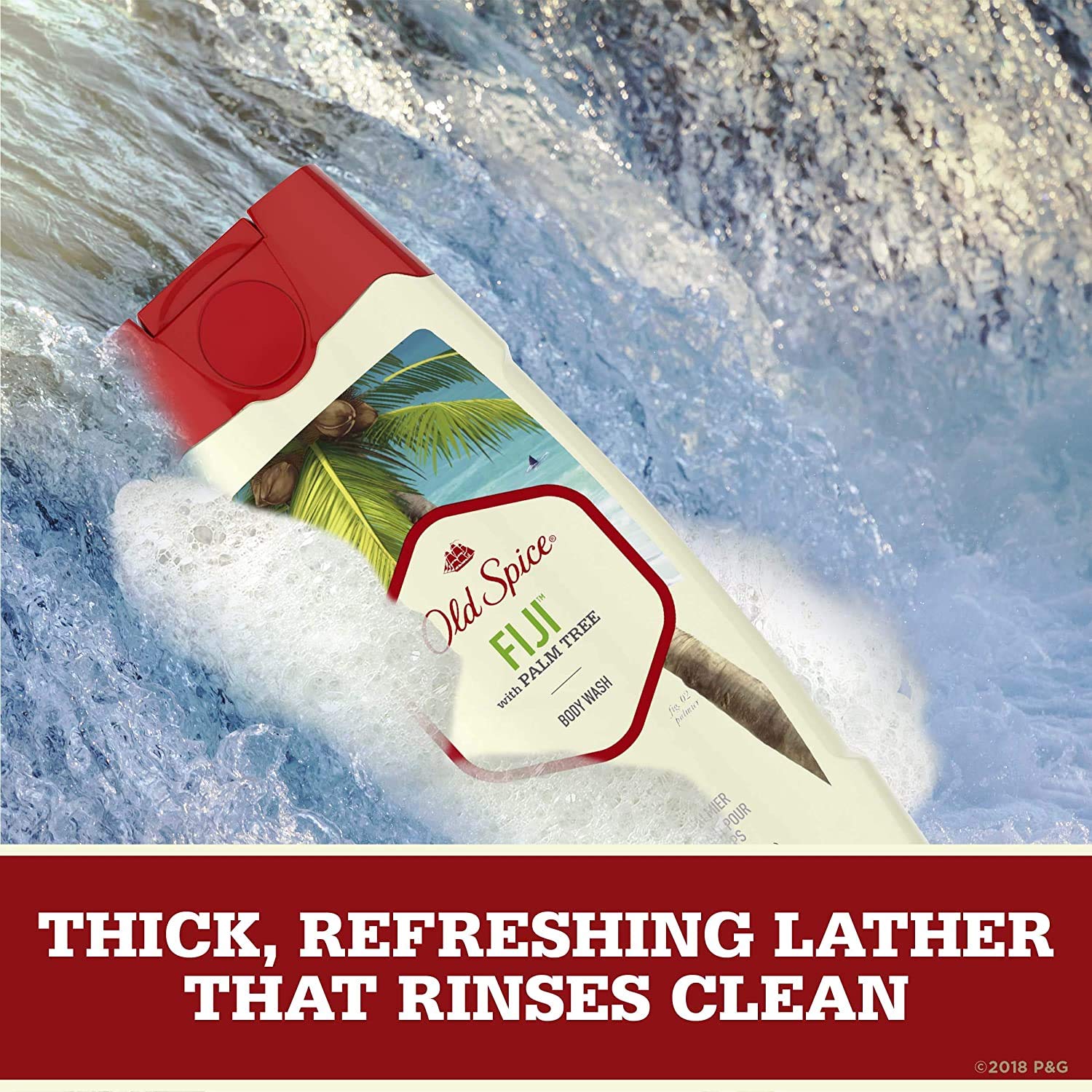Old Spice Fiji hero shot emphasizing clean, long-lasting freshness after shower