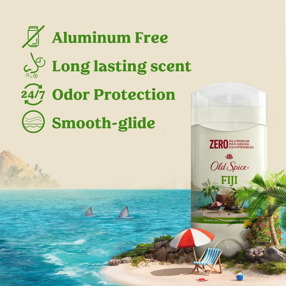 Old Spice Fiji Palm Tree deodorant stick cap close up highlighting tropical fragrance