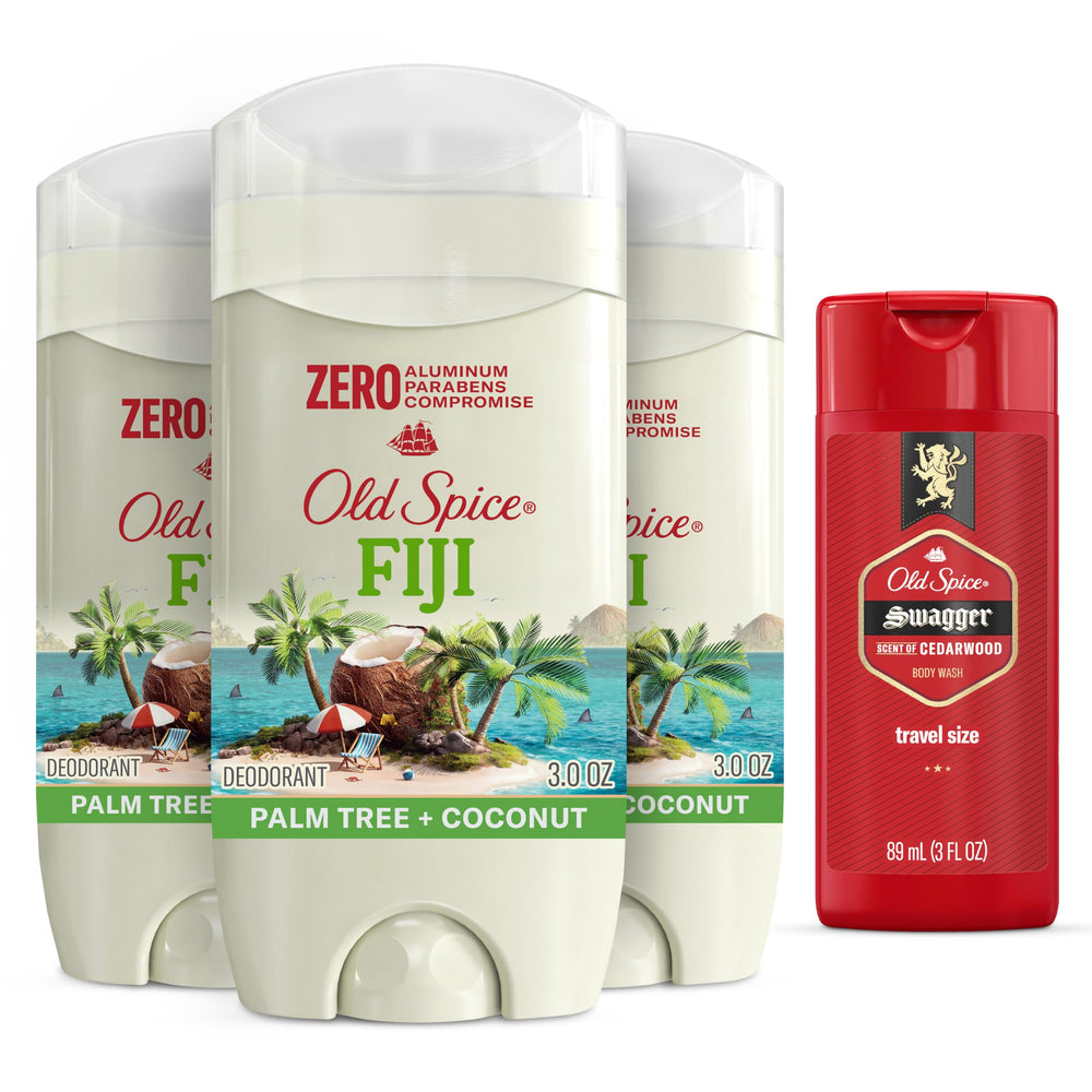 Old Spice Fiji Palm Tree deodorant stick for long-lasting aluminum-free freshness.