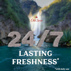 Old Spice Fresh Waterfall scent deodorant delivering a crisp, refreshing feel.