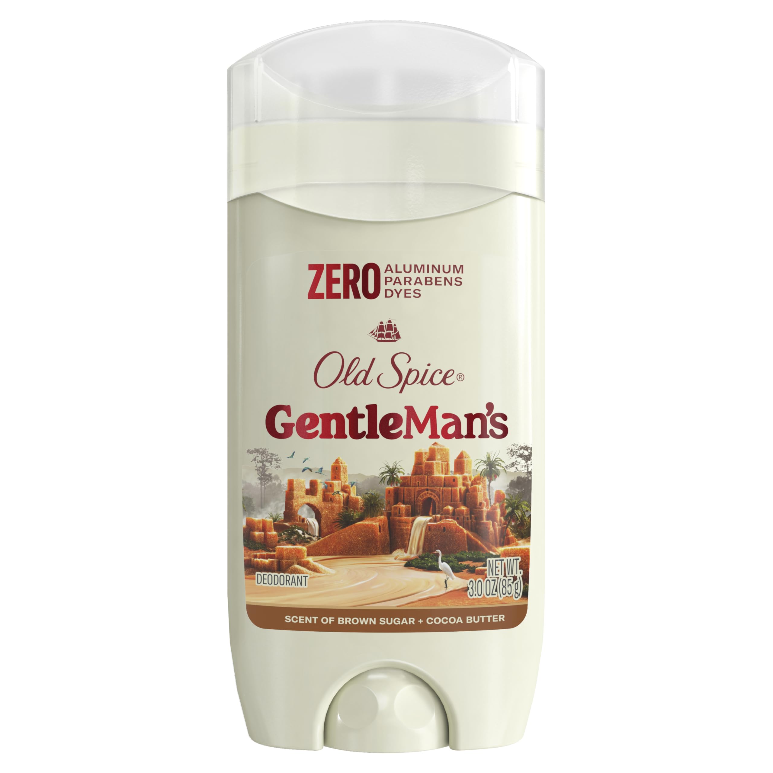 Old Spice GentleMan's Blend deodorant packaging showing aluminum-free design for daily use