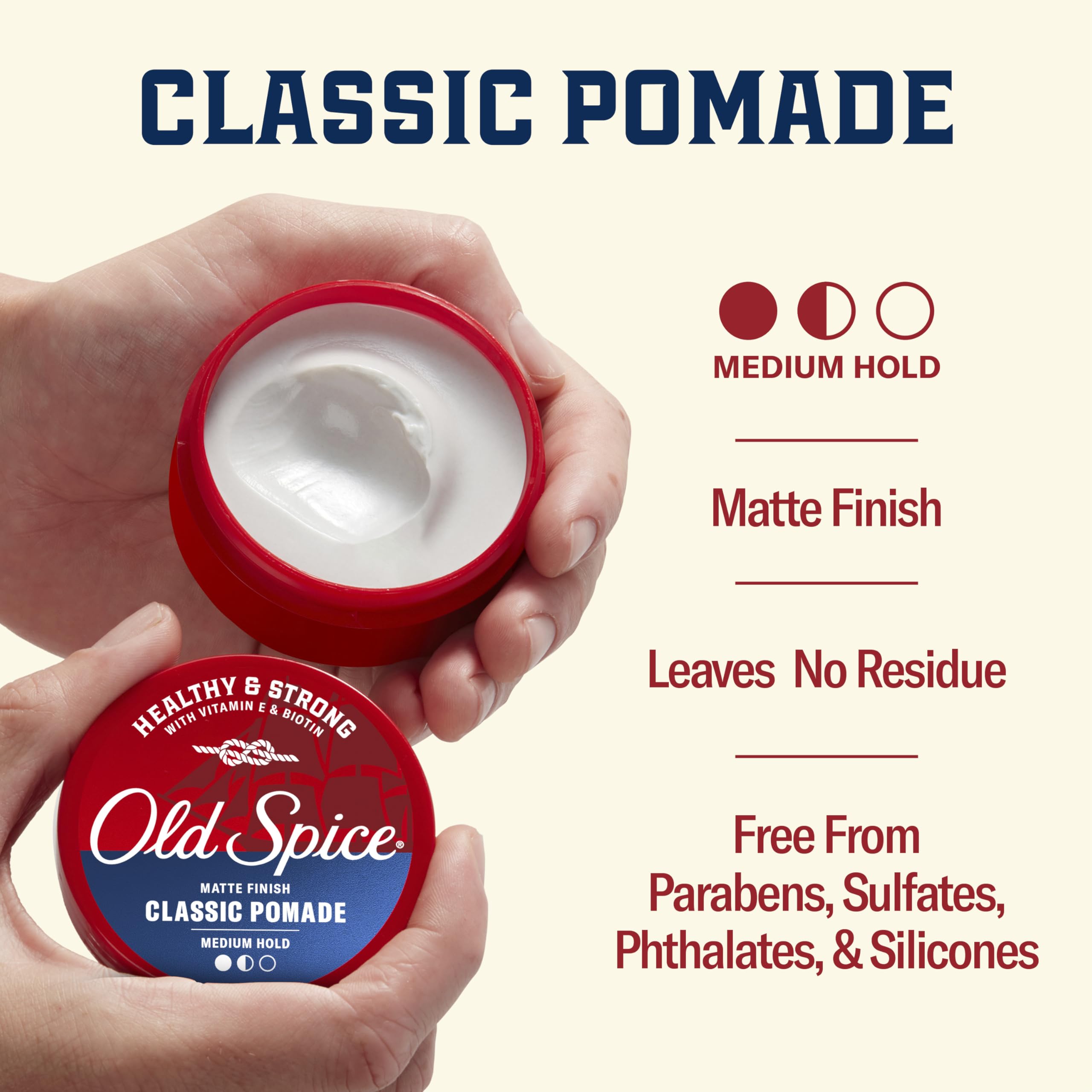 Old Spice tub beside scent notes of coconut and tropical wood