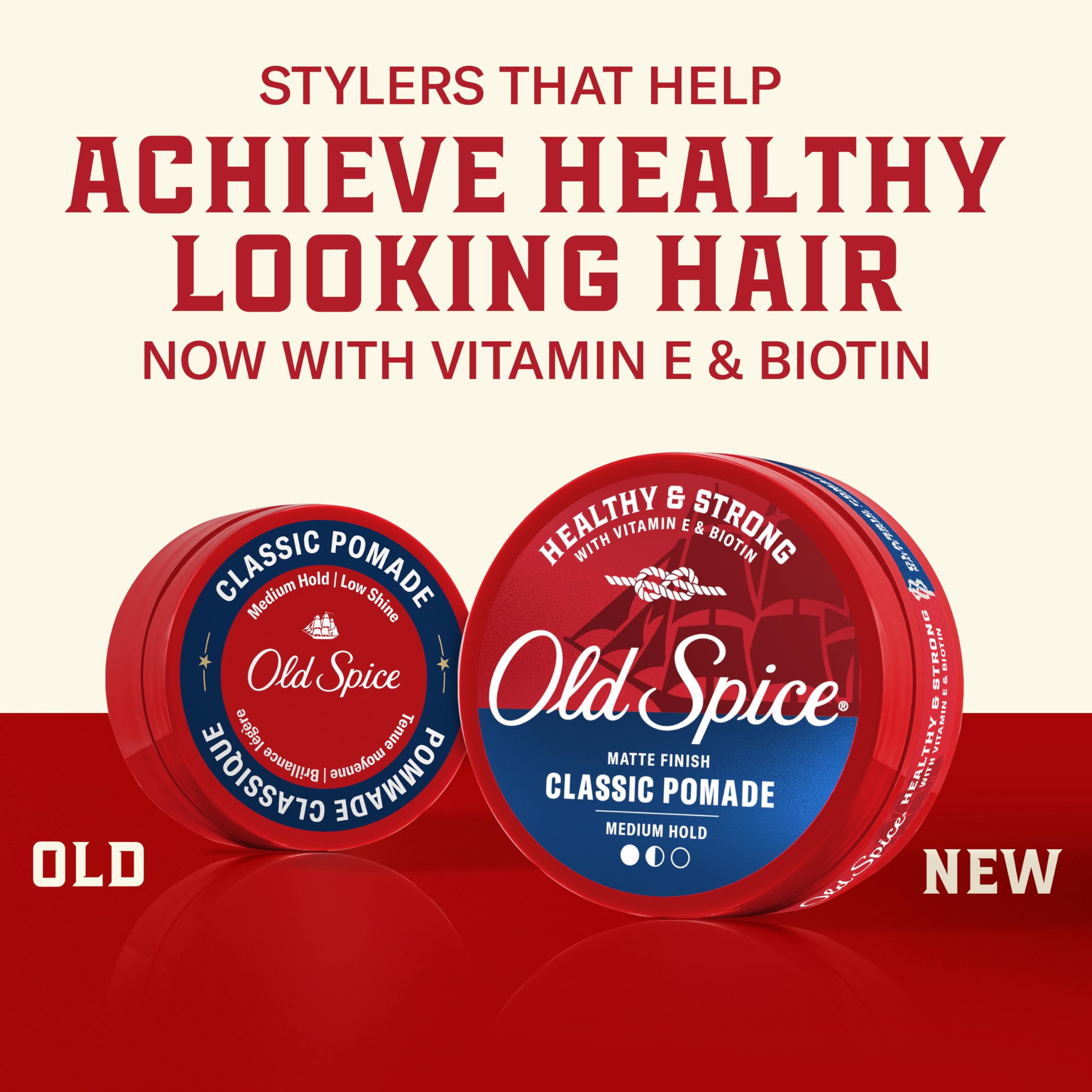 Old Spice pomade in hands, easy to apply to damp or dry hair