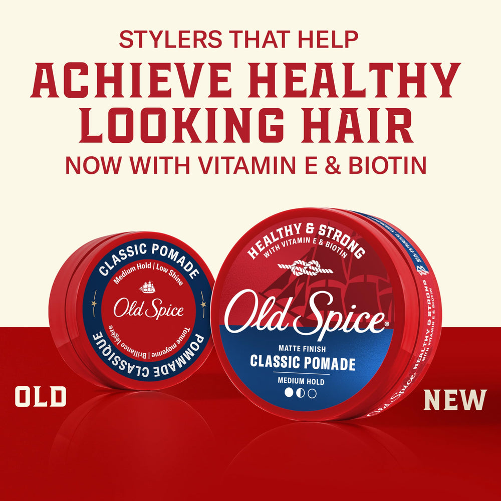 Old Spice pomade in hands, easy to apply to damp or dry hair