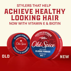 Old Spice pomade in hands, easy to apply to damp or dry hair