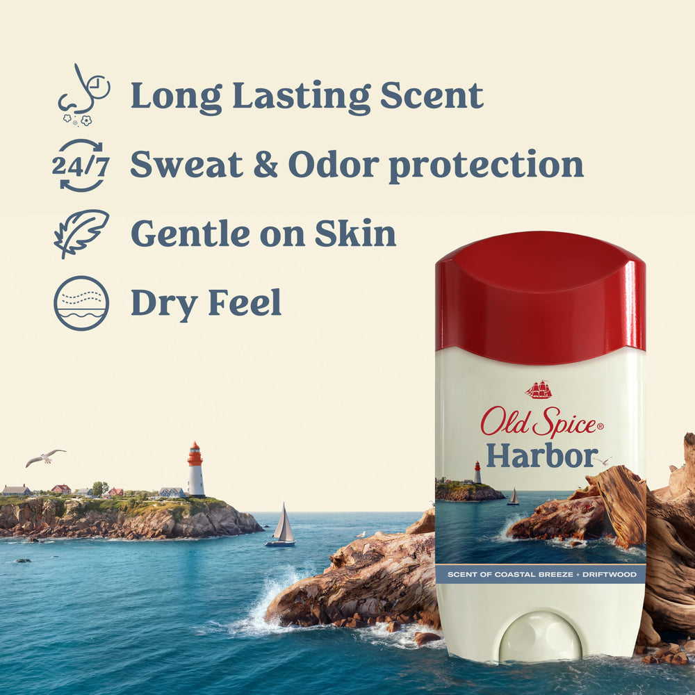 Close-up of Old Spice Harbor antiperspirant stick for smooth application.