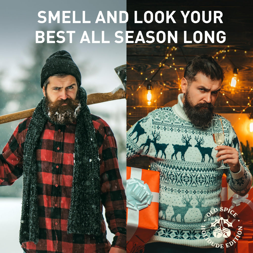 Old Spice Holidude LumberSnack deodorant bottle in view.