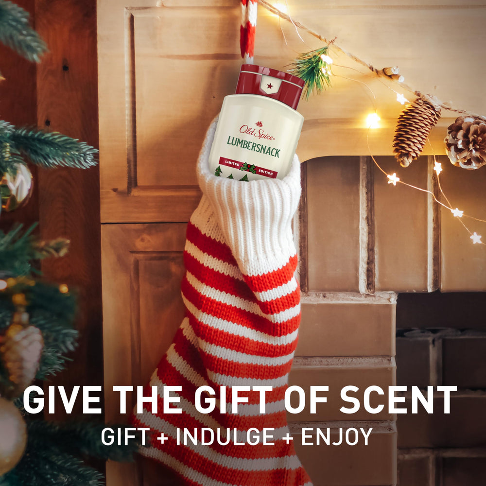 Old Spice Holidude PumpKing bottle features warm spice scent for festive routines.