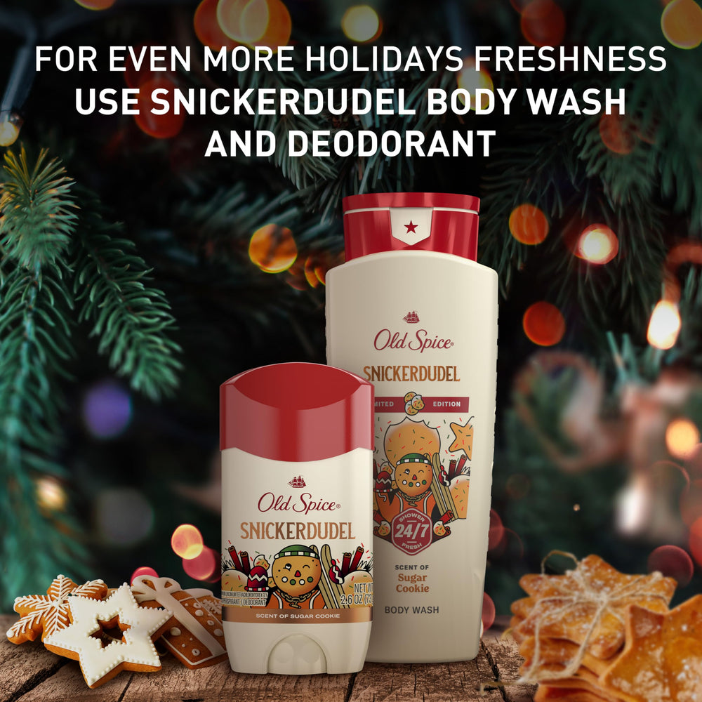Old Spice Holidude PumpKing spice deodorant bottle in hand.