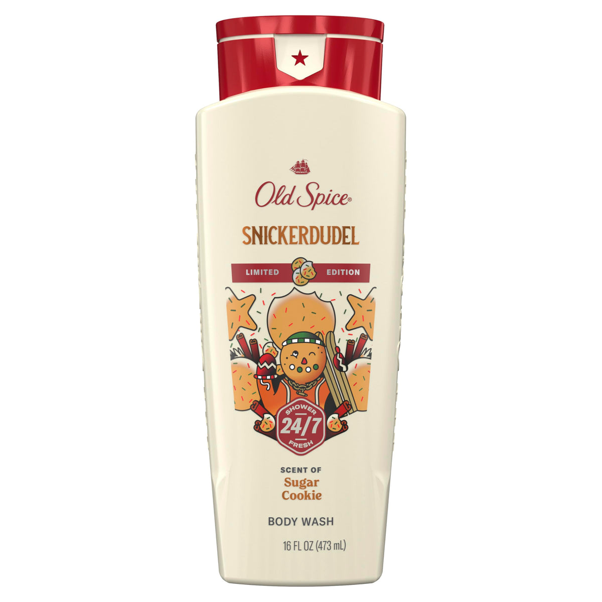 Old Spice Holidude Snickerdudel bottle showing festive scent for all-day freshness