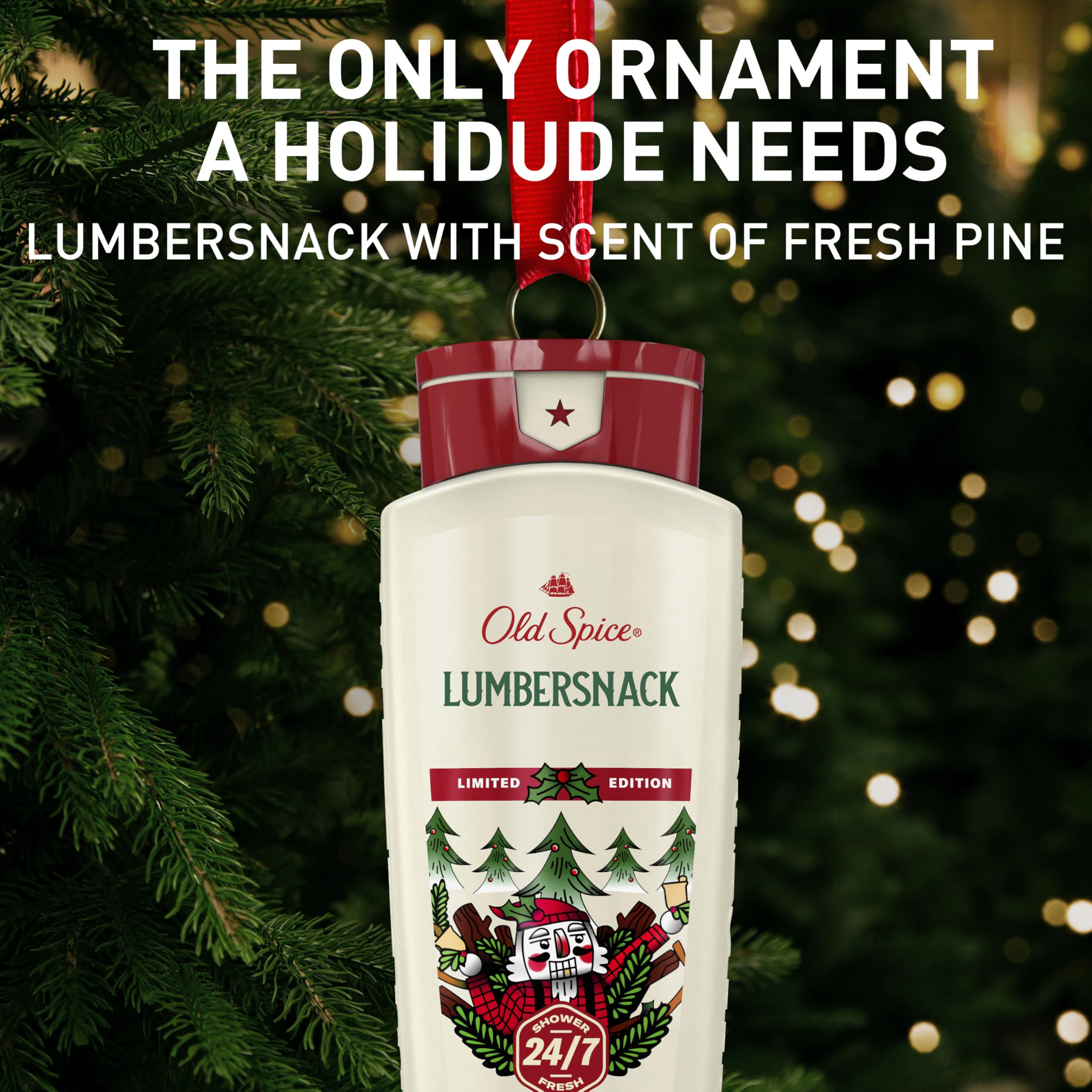 Old Spice Holidude Sugar Cookie bottle hints sweet, festive body wash experience.