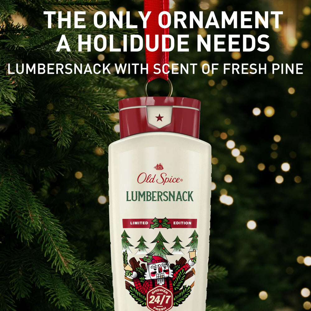 Old Spice Holidude Sugar Cookie bottle hints sweet, festive body wash experience.