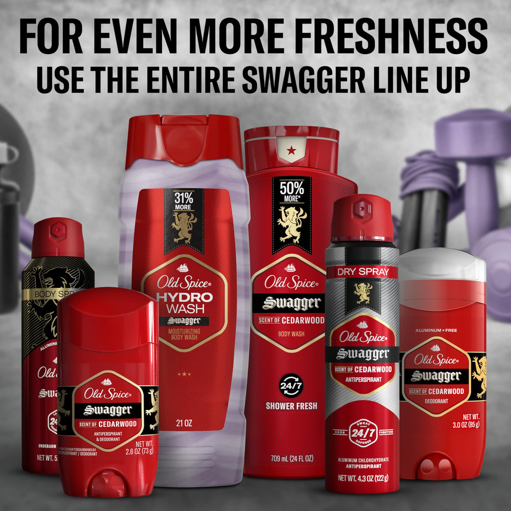 Bathroom shelf display featuring Old Spice Hydro Wash for daily cleanse.