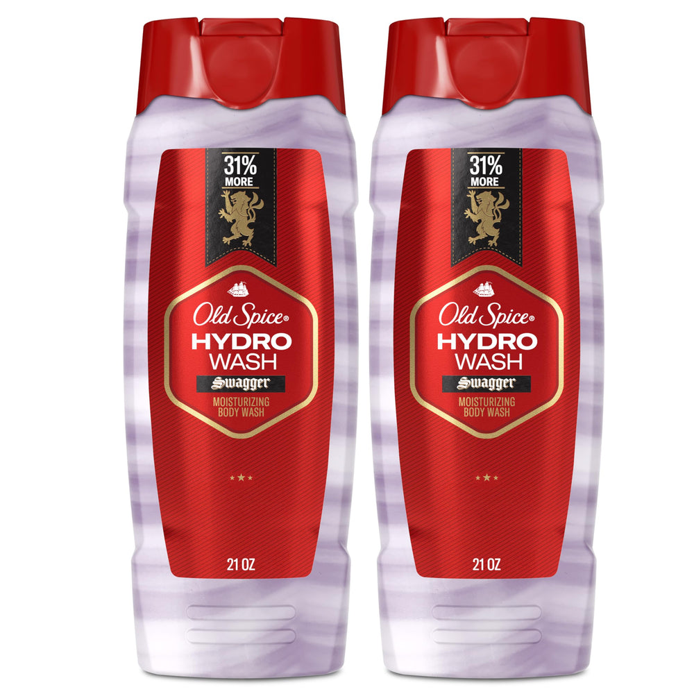 Old Spice Hydro Wash bottle shown withSwagger scent and hydrating formula.