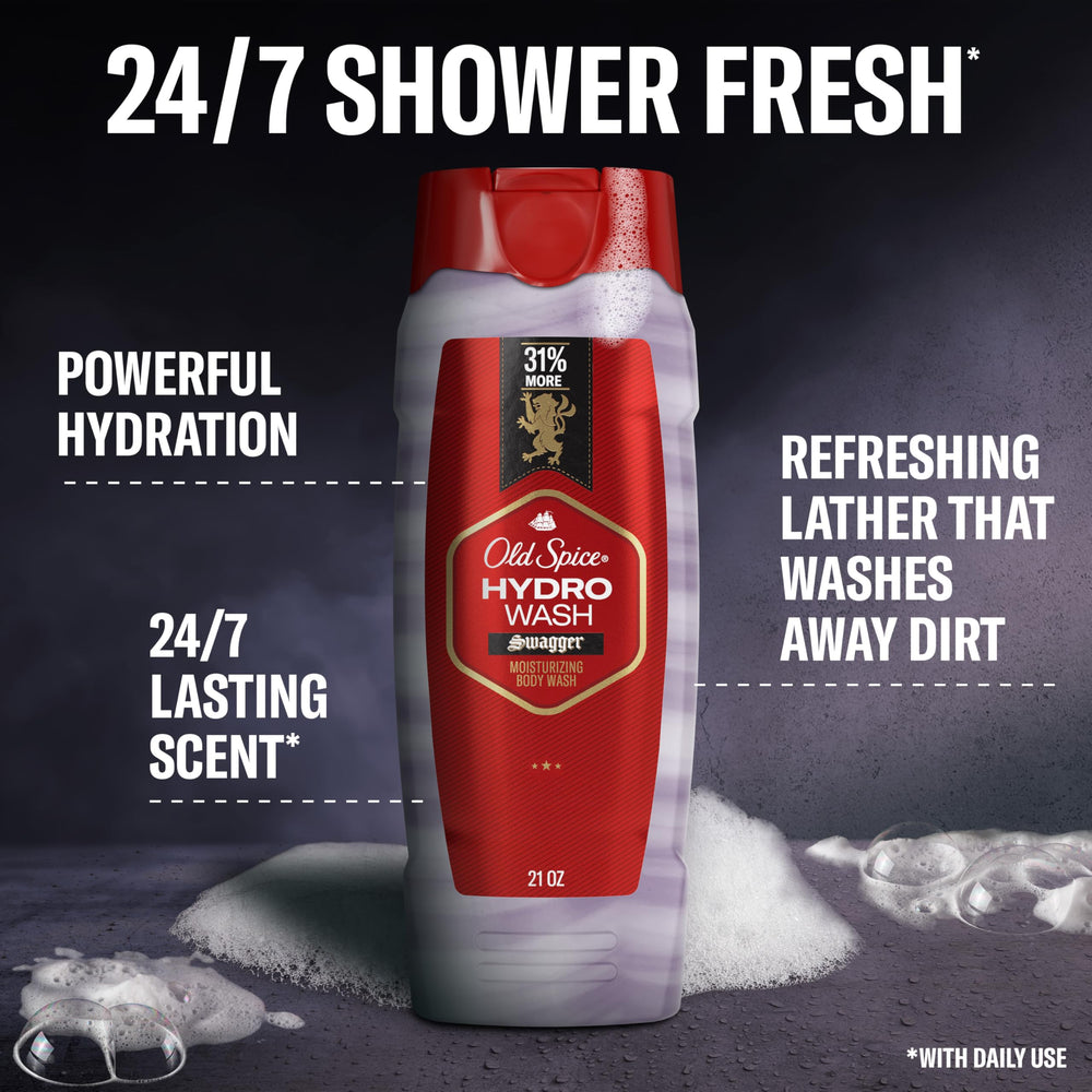 Creamy lather from Old Spice Hydro Wash ready to cleanse skin.