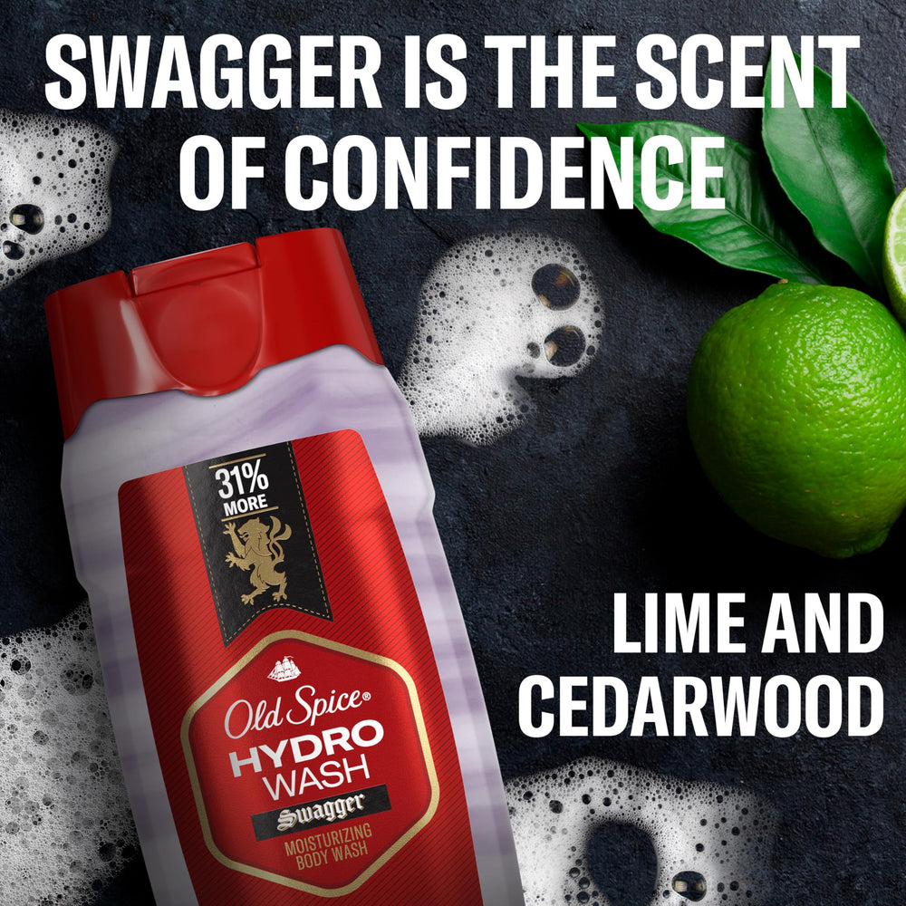 Long-lasting Swagger scent lingers after use of Old Spice Hydro Wash.