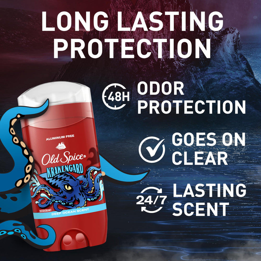 Old Spice Krakengard deodorant stick back label showing aluminum-free formula