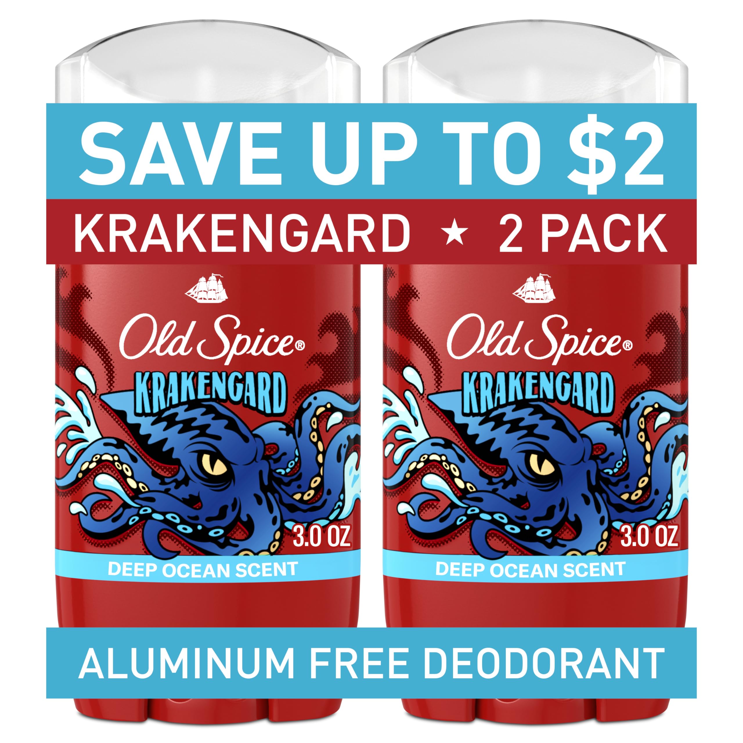 Old Spice Krakengard deodorant stick front view with clear application