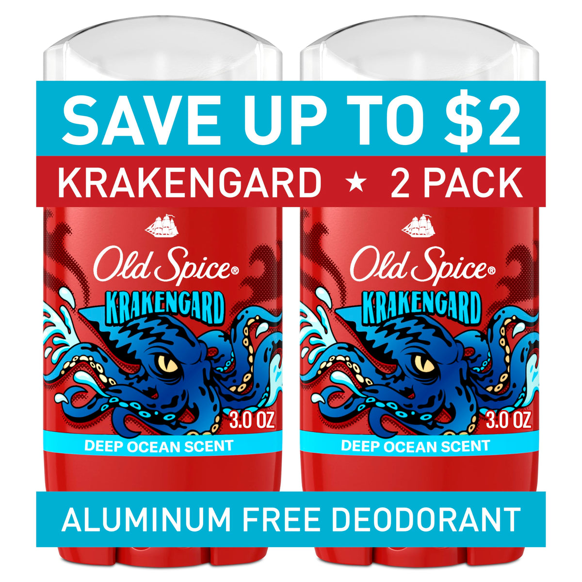 Old Spice Krakengard deodorant stick front view with clear application