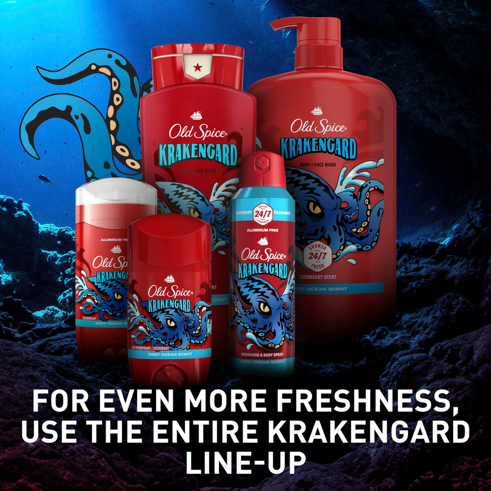 Old Spice Krakengard foam-dispense action suggests quick cleansing ritual